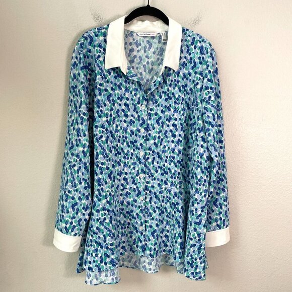 Isaac Mizrahi Womens Plus 16 Button Up Swing Top Long Sleeve Blouse Shirt - Picture 1 of 8